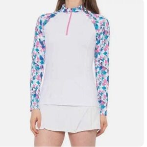 Kyoden Women’s Golf Mock Neck Long Sleeve Top Size P/S Petite UPF 50